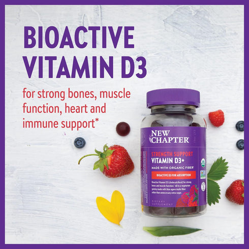 New Chapter Organic Vitamin D3+ Gummies, 1,000 IU, 60ct, Mixed Berry Flavor, Non-GMO, Gluten Free, ONE Daily Gummy for