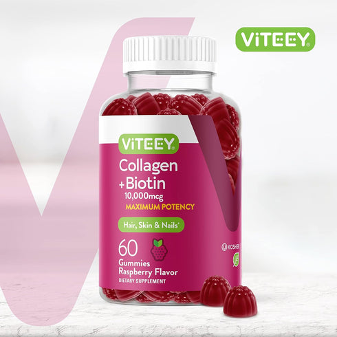 Collagen and Biotin Gummies for Hair Skin and Nails - Hair Growth Vitamins, Nail Growth, Skin Vitamins - Biotin and Collagen Gummies for Women, Men, & Teens - Tasty Chewable Raspberry Flavored Gummy