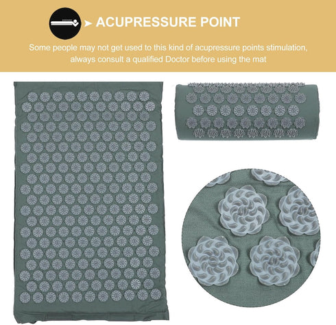 Set Acupressure Massage Mat and Pillow with Bag Grey Yoga Massage Mat for Back and Neck Relief Washable for Relaxation