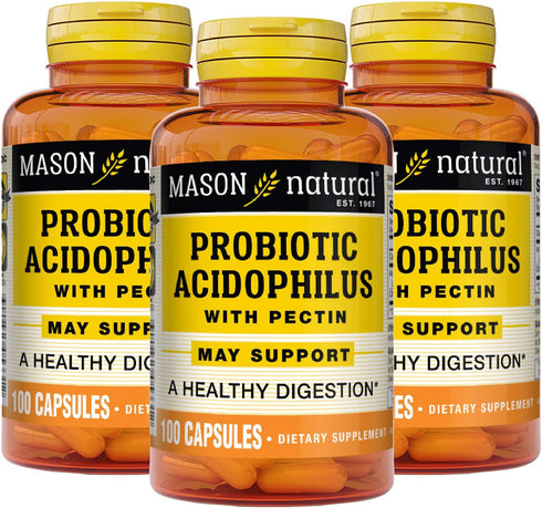 MASON NATURAL Probiotic Acidophilus | 100 Capsules (Pack of 3) | with Pectin and Calcium - Immune System Booster,