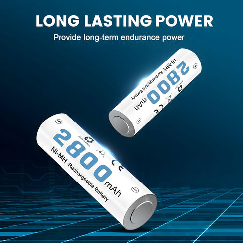 Vtreneg 1.2V 8 Pack, 2800mAh Rechargeable AA NiMH Batteries Long-Lasting Double A Battery, Leak-Proof, Low Self
