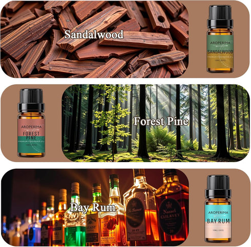 Set 6x10ML Gentlemen Fragrance Essential Oil - Sandalwood, Forest Pine, Bay Rum, Ocean Breeze, Coffee, Amber