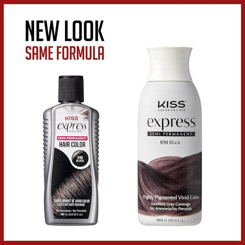 Kiss Express Semi-Permanent Hair Color – Vivid, Gentle Formula for Gray Coverage, 3.5 oz, Black, 1 Count