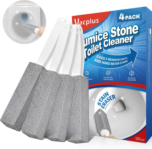 Vacplus Toilet Brush - Toilet Bowl Cleaners with Extra Long Handle, 100% Pumice Stone for Cleaning, 4 Pack