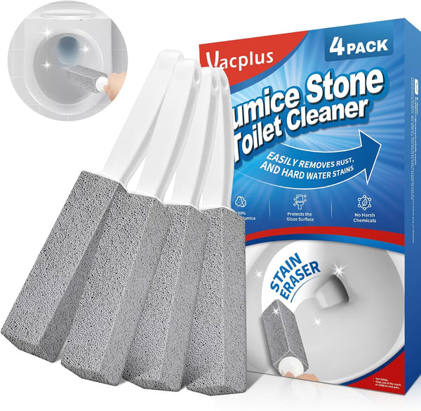 Vacplus Toilet Brush - Toilet Bowl Cleaners with Extra Long Handle, 100% Pumice Stone for Cleaning, 4 Pack