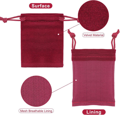 G2PLUS Red Velvet Jewelry Pouches, 20PCS Small Gift Bags with Drawstring, Wine Red Christmas Bags for Wedding Favors