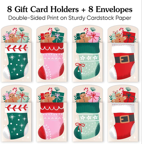 Pack, Set 8 Big Dot of Happiness Christmas Stockings Gift Card Holders with Envelopes, Winter Holiday Party Cash Money