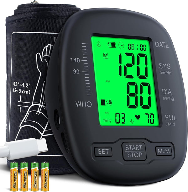 Blood Pressure Monitor Upper Arm, Adjustable 8.7"-16.5" Cuff, Backlit LCD Screen, 2x99 Memory, Talking Function Black