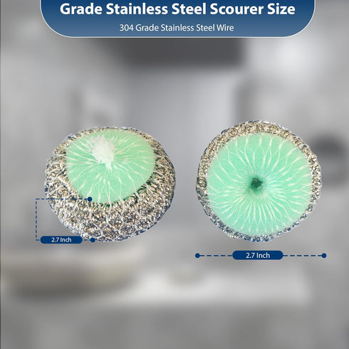 Amazon Brand Pack of 4 Ring King Stainless Steel-Wrapped Sponge Scrubbers, Heavy Duty Scouring Pads