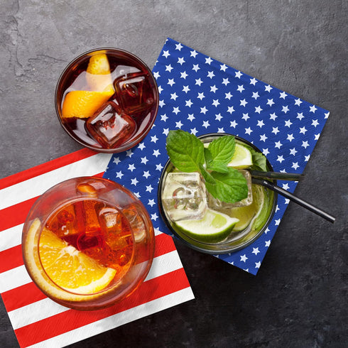 Gatherfun American Flag Patriotic Party Supplies - Disposable Paper Napkins for Veterans Day, 40 Pack of Stars + Stripes