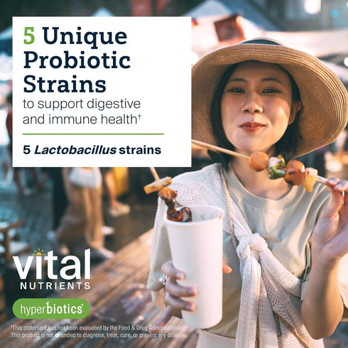 Hyperbiotics Vital Nutrients Prebiotic and Probiotic for Women and Men, 60 Billion CFU, 30 Vegan Capsules
