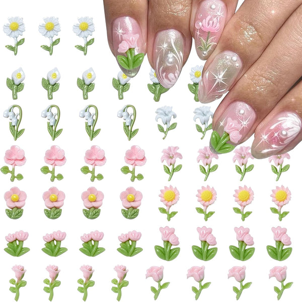 VOTACOS Flower Nail Charms, Summer Nail Art Supplies, Colorful Flower Nail Gems for Women Nail Design