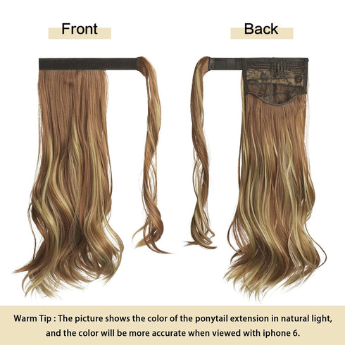 SOFEIYAN Curly Ponytail Extension 15 Inch, Heat Resistant Synthetic Natural Wavy Hairpiece for White Black Women, Brown