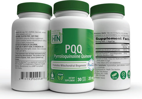 Health Thru Nutrition PQQ 20mg - 30 Servings for Mitochondrial Biogenesis - Certified Vegan, Non-GMO