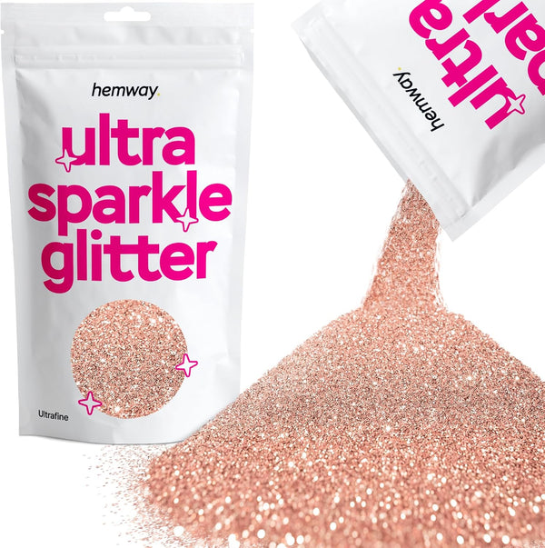 Hemway Premium Ultra Sparkle Glitter Multi Purpose Metallic Flake for Arts Crafts Nails Cosmetics - Rose Gold - 100g /