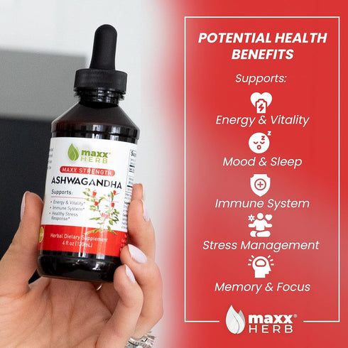 Immune 4 Oz (60 Maxx Herb Ashwagandha Extract Max Strength Liquid Tincture Absorbs Better Than Capsules or Powder