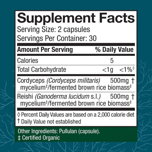 Immune 60 (30 Host Defense CordyChi Capsules - Energy & Support Supplement - Cordyceps & Reishi Mushroom Supplement