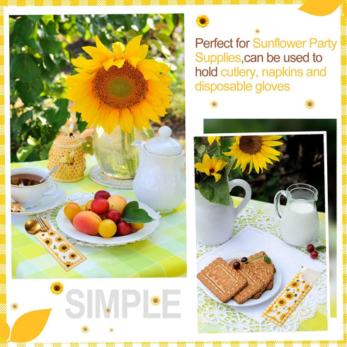 100 Pieces Silverware Bags, Sunflower Party Supplies Wedding Silverware Sleeves, Disposable Cutlery Holder