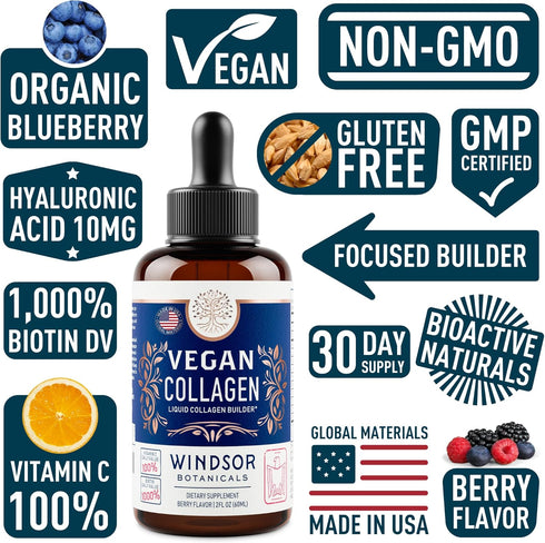 Vegan Collagen Builder Liquid Supplement - 120ml Collagen Booster with Vitamin C, Biotin & Amino Acids for Women