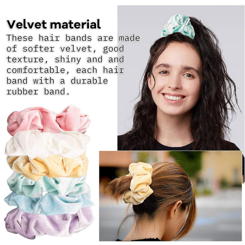 Whaline Large Velvet Hair Scrunchies, Ice Cream Color Hair Bands, Soft Hair Ties for Girls Women, 6 Colors