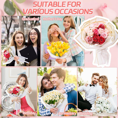 25 Sheets Flower Wrapping Paper - White Waterproof Floral Paper for Gift Box Packaging and DIY Crafts