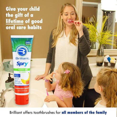 Brilliant Oral Care Kids Fluoride Free Toothpaste, Spry Gel with Xylitol, Strawberry Banana Flavor, 2 fl oz, Ages 3+
