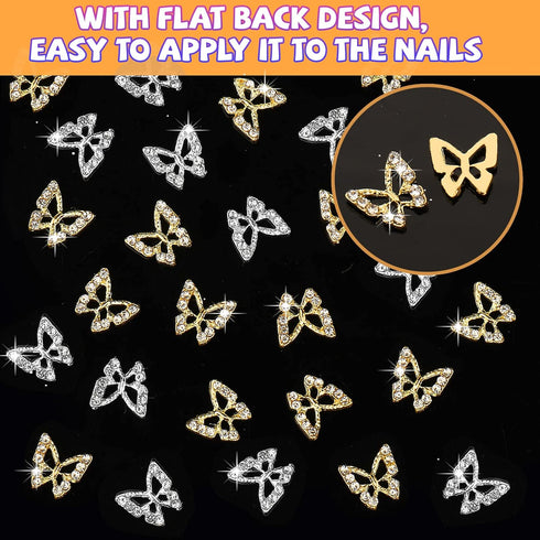 Juome Nail Charms, 40 Pcs 3D Butterfly Shape Charms for Nail Art Decorations
