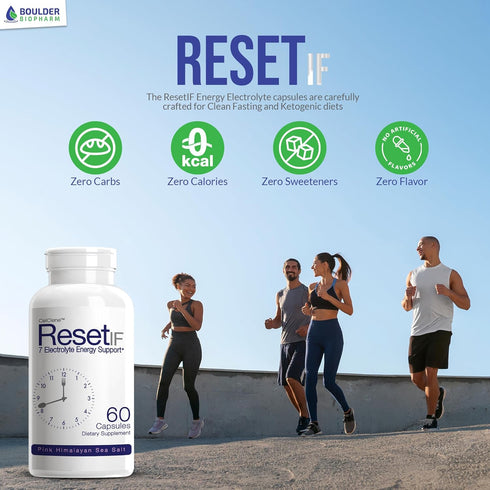ResetIF Intermittent Fasting: Keto Energy Electrolytes with Pink Himalayan Sea Salt, Green Tea, B Complex, Zinc, 72
