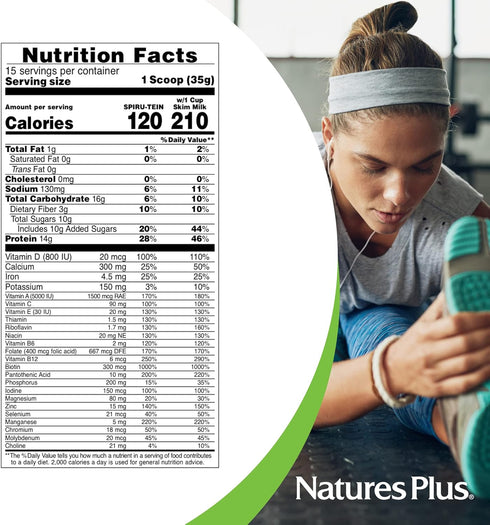 NaturesPlus SPIRU-TEIN Shake - Cookies & Cream, 1.15 lbs, Plant Based Meal Replacement