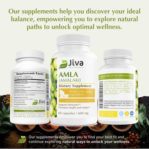 Jiva Botanicals Amla Capsules (Amalaki) - 60 Vegan Capsules, Amla Powder, Indian Gooseberry Supplement for Vitality