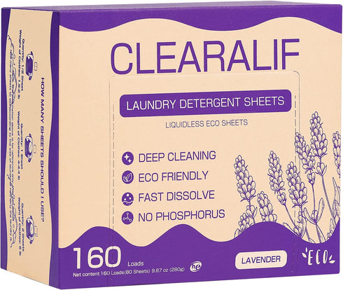 CLEARALIF Laundry Detergent Sheets, 80 Sheets (Up to 160 Loads) | Lavender - Eco Friendly for Apartments, Dorms