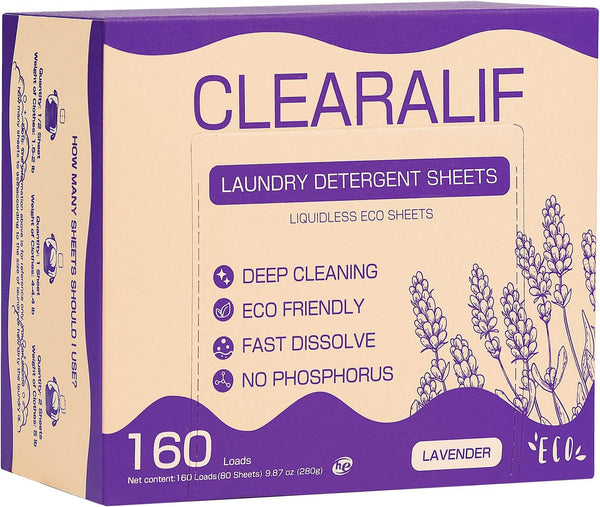 CLEARALIF Laundry Detergent Sheets, 80 Sheets (Up to 160 Loads) | Lavender - Eco Friendly for Apartments, Dorms