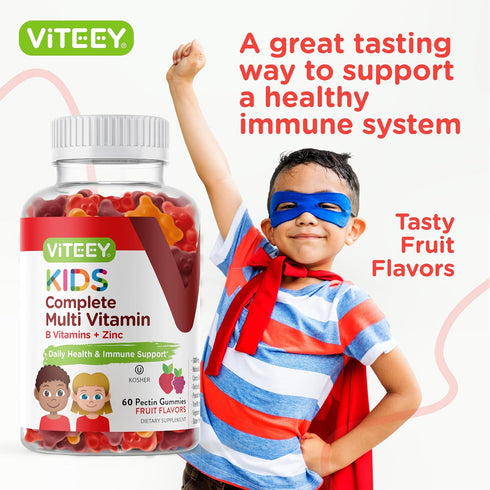 Kids Multivitamin Gummies, Complete Daily Essential Vitamins, 12 Essential Minerals, Vegetarian & Gelatin Free, Chewable