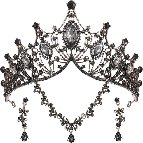 Hicarer 3 Pieces Baroque Queen Crown Set - Tiara Earrings Necklace Crystal Headband Tiaras for Women Bridal Wedding