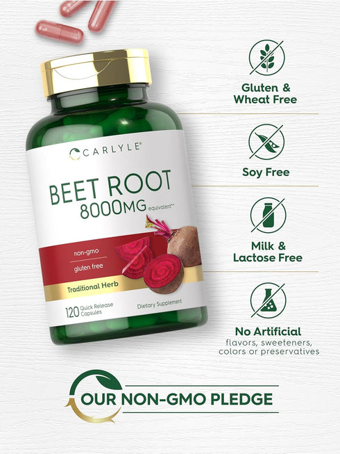 Carlyle Beet Root Capsules | 8000 mg | 120 Count | Non-GMO, Gluten Free Supplement