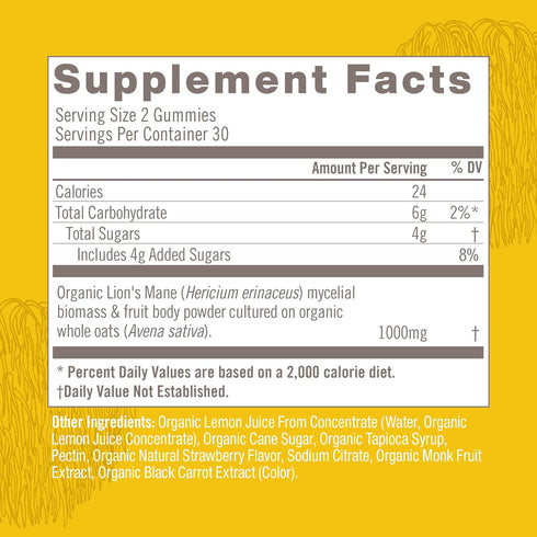 Om Mushroom Superfood Lion's Mane Gummies - USA Grown Organic Mushrooms for Memory, Focus & Mood Support