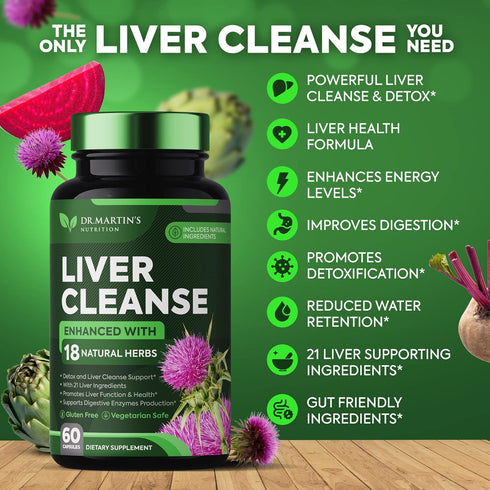 Liver Cleanse Detox & Repair Formula Supplement | For Enhanced Liver & Gut Health | Boosts Energy | Antioxidant with 21 Ingredients Milk Thistle, Silymarin, Artichoke, Dandelion, Beet, Chicory & More