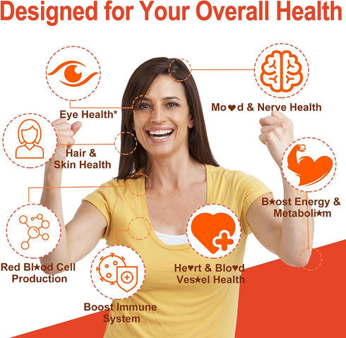 Gummies Omega-3, CoQ10, B12 2000 B1,B2, B3,B5,B6,B7- Super Methylated Vitamin B Complex - All B Vitamins + Magnesium