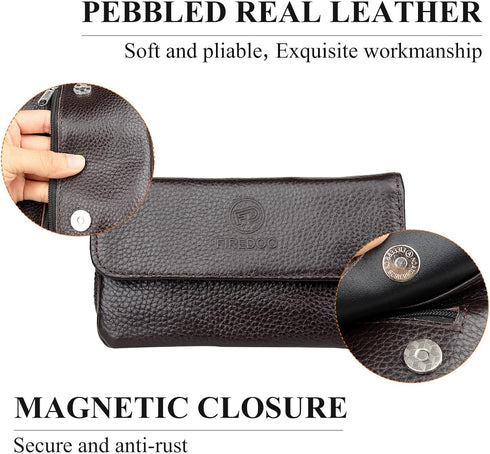 FIREDOG Genuine Leather Smoking Tobacco Pipe Pouch - Case Bag for 2 Pipes, Tamper Tool, Brown