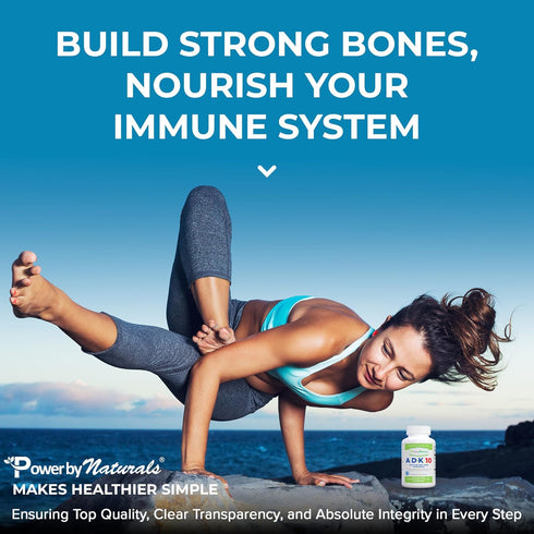 Power By Naturals ADK Vitamin Supplement: High Potency Vitamin A, D3 & K2, 10000 IU for Heart, Immune & Strength, 90