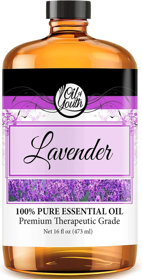 Oil of Youth - Lavender Essential Oil (16oz Bulk) for Calming, Relaxing, Aromatherapy