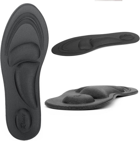 Runee Memory Foam Comfort Insole, Help Against Plantar Fasciitis, Cushioning Support, Black, Small