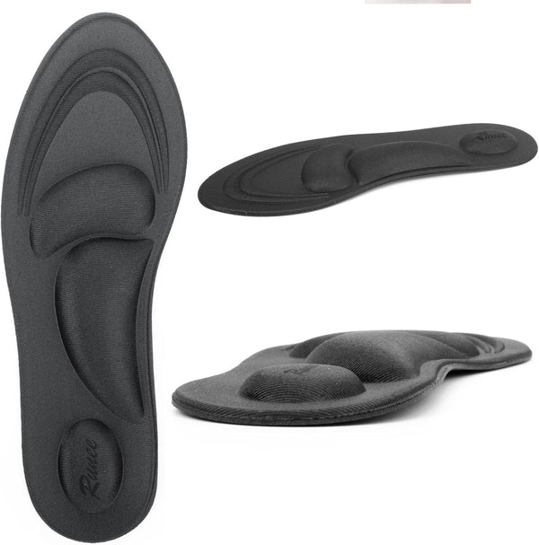 Runee Memory Foam Comfort Insole, Help Against Plantar Fasciitis, Cushioning Support, Black, Small