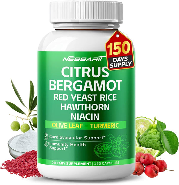 NESSARIT Citrus Bergamot Supplement - 15-in-1 Natural Blend with Red Yeast Rice Hawthorn