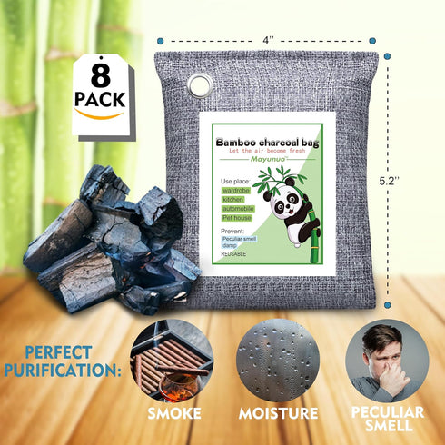 Activated Charcoal Odor Absorber Nature Fresh Bamboo Air Purifying Bag 8 Pack, Odor Eliminator for Home