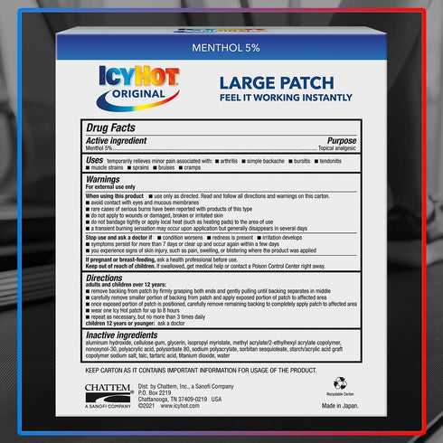 Icy Hot Medicated Patch - Extra Strength Pain Relief for Back or Large Area, 5 Count (Pack of 3)