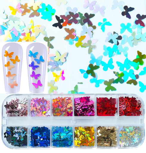 LoveOurHome Nail Glitters Sequins Set, Mixed Shaped Holographic Glitter Flakes for Makeup Crafts and Nail Decorations