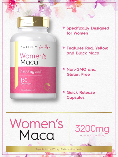 Carlyle Maca Root Capsules for Women 3200mg | 150 Count | Gluten Free, Non-GMO Supplement for Her