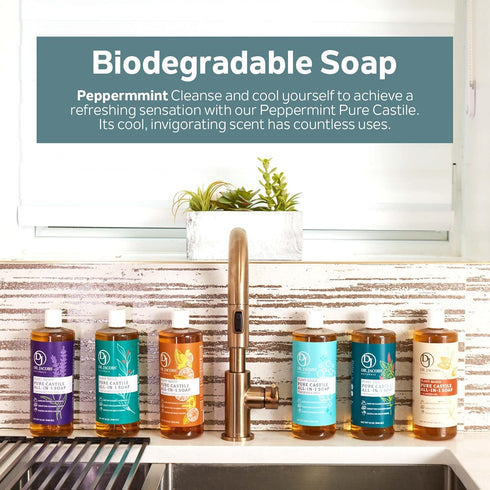 Dr. Jacobs Naturals Peppermint Castile Soap All-Purpose Cleaner, Eco-friendly Plant-Based Formula (32 Fl Oz)