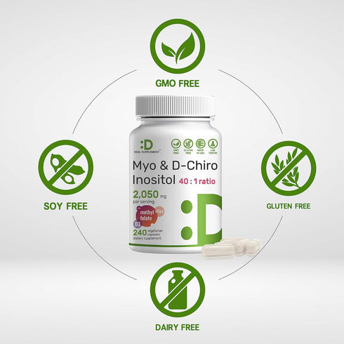 Myo-Inositol & D-Chiro Inositol Supplement (40:1) 2,050mg Per Serving, 240 Veggie Capsules for Women Health